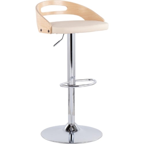 Cassis Adjustable Swivel Bar Stool in Cream Leatherette & Natural Wood